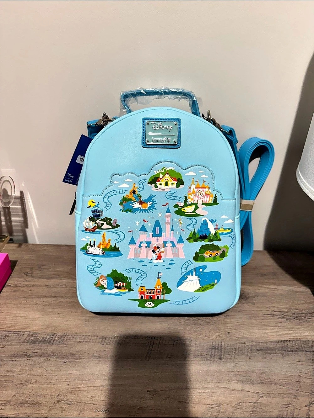 Loungefly Disneyland 65th Anniversary Convertible Mini Backpack Blue